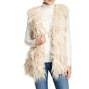 ⏰JKT Vegan XS cream long hair vneck oversized vest